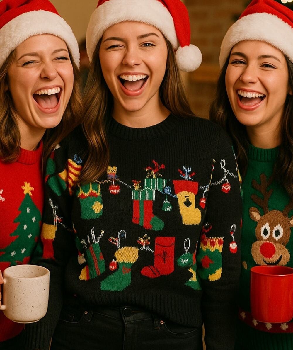 Lubot Woman’s Sz Small UGLY Christmas Black Sweater Stockings Holiday